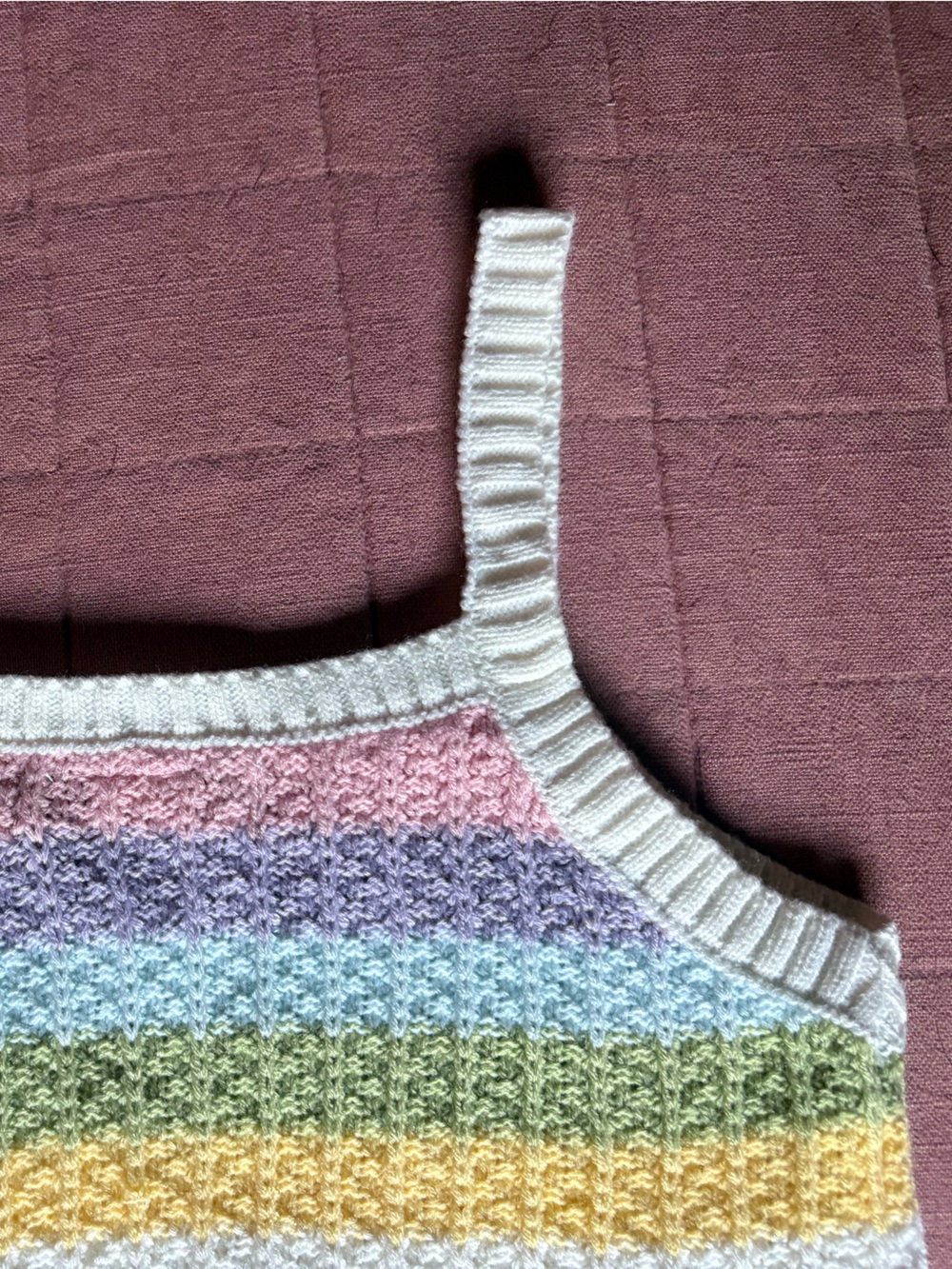 Pastel Rainbow Stripe Tank- Size L- Crop Top- Cotton Emporium - Picture 7 of 9